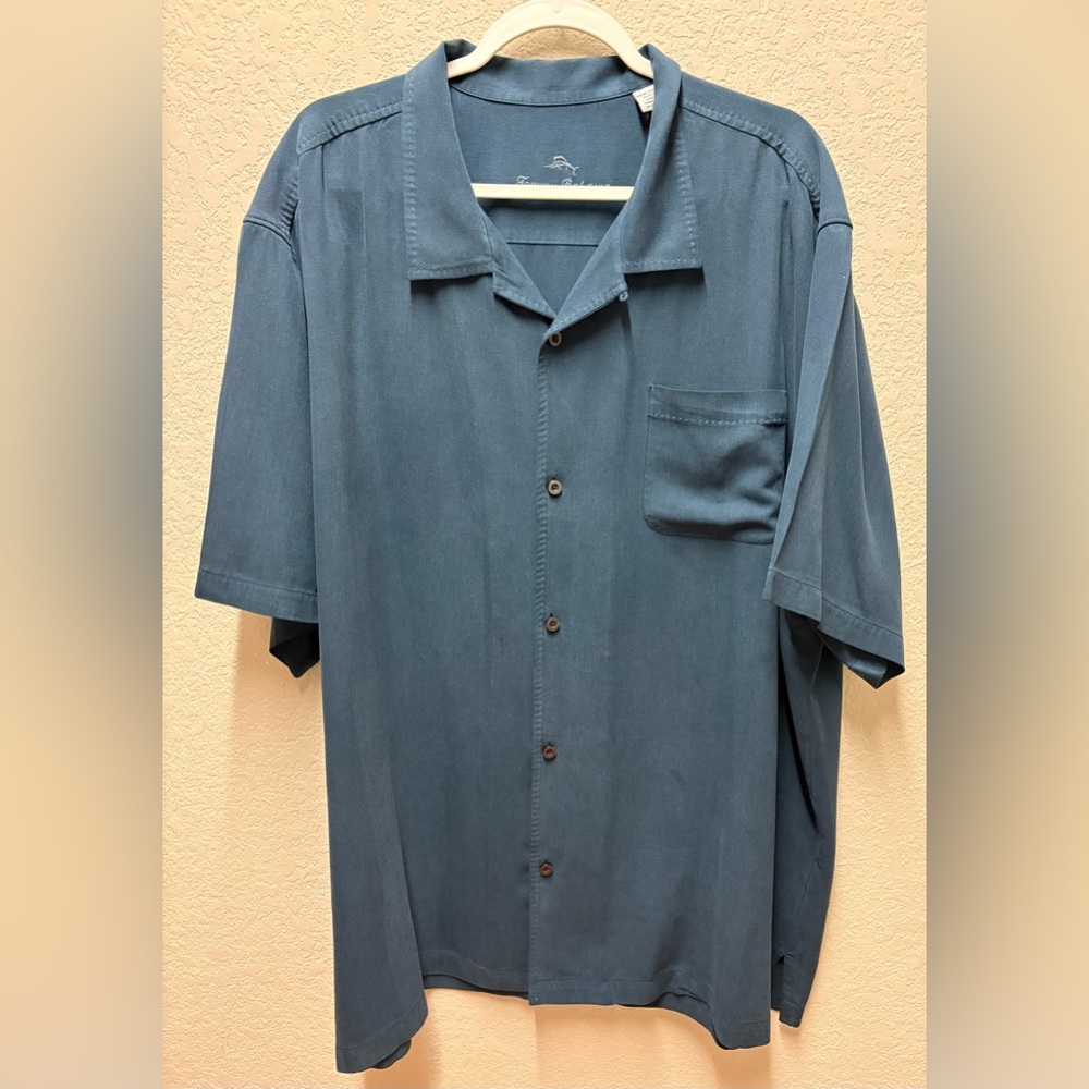 Tommy Bahama Dark Blue 100% Silk Casual Button Down Shirt Sz XXXL